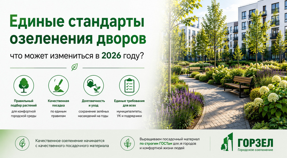 Единые стандарты озеленения дворов - инфографика питомника саженцев Горзел